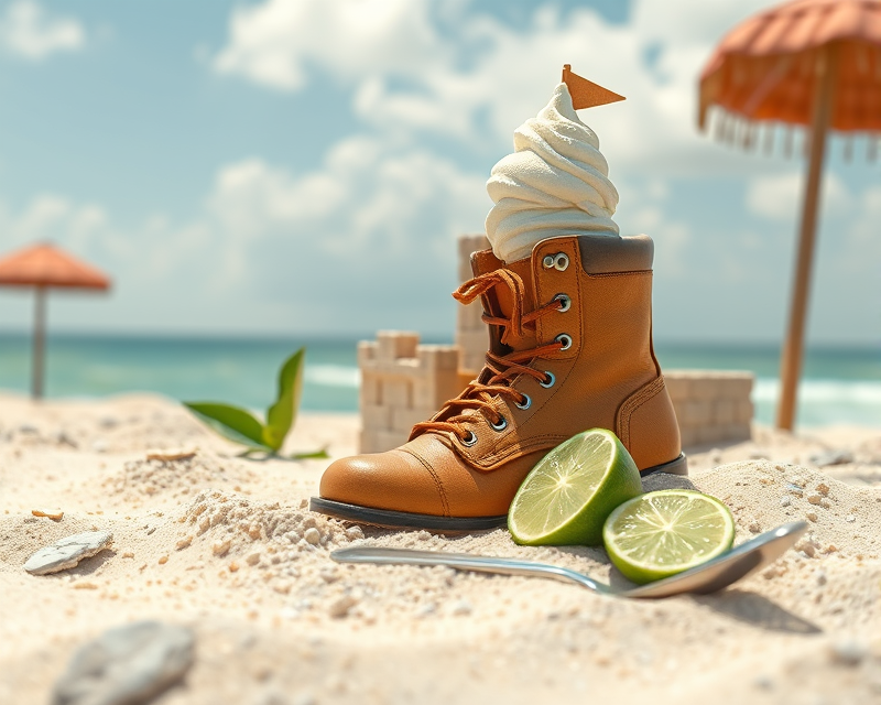 boot, spoon, ice cream, lime, sandcastle